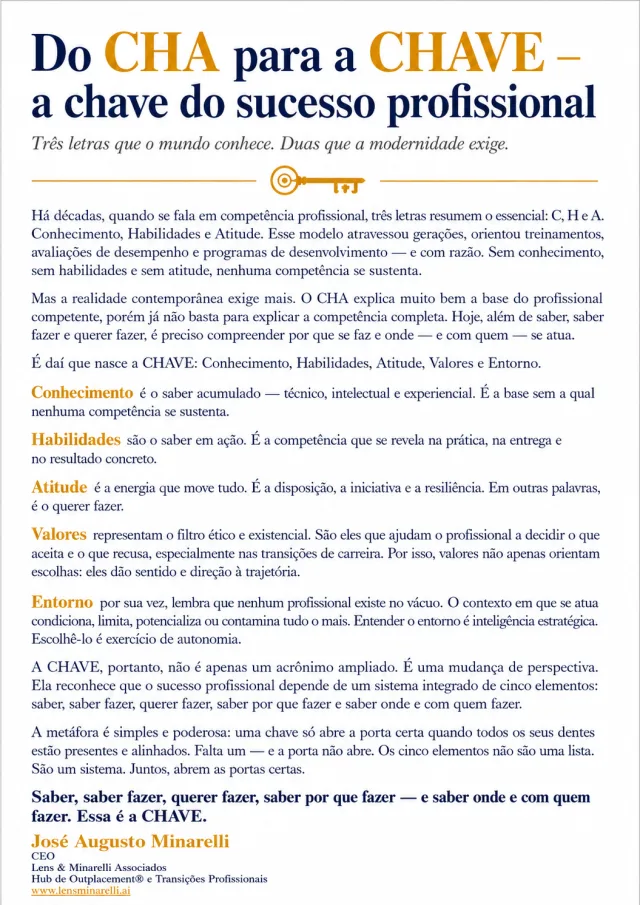 Capa do artigo "Do CHA à CHAVE", de José Augusto Minarelli, sobre o conceito ampliado de competência profissional.
